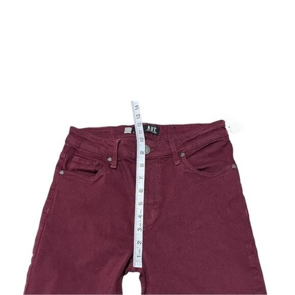KUT From the Kloth Cotton Donna High-rise Ankle Raw Hem Burgundy Size 2 - Picture 4 of 10